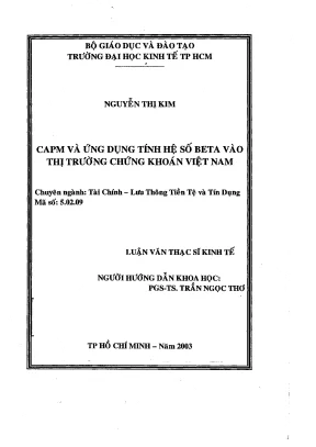 Luận văn capm và ứng dụng tính hệ số beta vào thị trường chứng khoán việt nam luận văn thạc sĩ