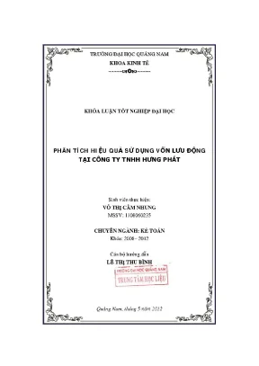 0606 phân tích hiệu quả sử dụng vốn lưu động tại công ty tnhh hưng phát võ thị cẩm nhung luận văn đh quảng nam