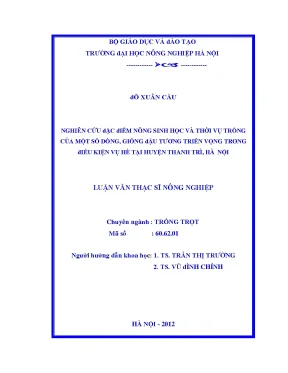 Nghiên cứu đặc điểm nông sinh học và thời vụ trồng của một số dòng giống đậu tương triển vọng trong điều kiện vụ hè tại huyện thanh trì hà nội