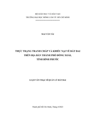 Luận văn thạc sĩ quản lý đất đai thực trạng tranh chấp và khiếu nại về đất đai trên địa bàn thành phố đồng xoài tỉnh bình phước