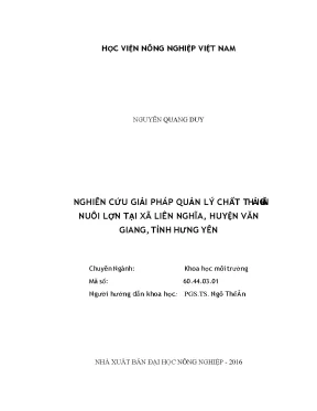 Nghiên cứu giải pháp quản lý chất thải chăn nuôi lợn tại xã liên nghĩa huyện văn giang tỉnh hưng yên