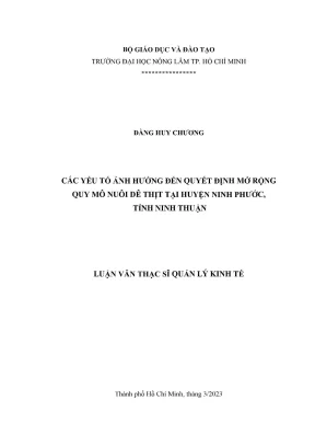 Luận văn thạc sĩ quản lý kinh tế các yếu tố ảnh hưởng đến quyết định mở rộng quy mô nuôi dê thịt tại huyện ninh phước tỉnh ninh thuận