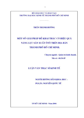 Luận văn một số giải pháp để khai thác có hiệu quả năng lực sản xuất ôtô trên địa bàn thành phố hồ chí minh