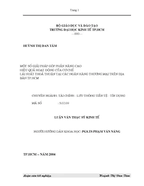 Luận văn một số giải pháp góp phần nâng cao hiệu quả hoạt động của cơ chế lãi suất thỏa thuận tại các nhtm trên địa bàn tp hcm luận văn thạc sĩ