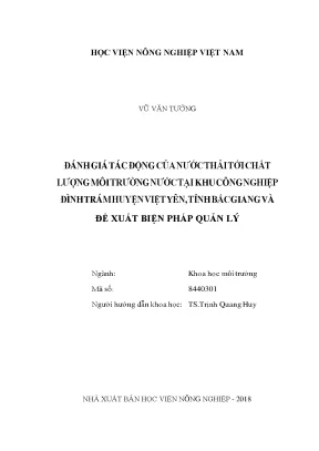 Đánh giá tác động của nước thải tới chất lượng môi trường nước tại khu công nghiệp đình trám huyện việt yên tỉnh bắc giang và đề xuất biện pháp quản lý