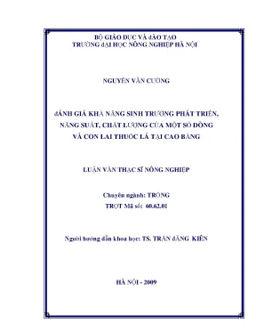 Đánh giá khả năng sinh trưởng phát triển năng suất chất lượng của một số dòng và con lai thuốc lá tại cao bằng