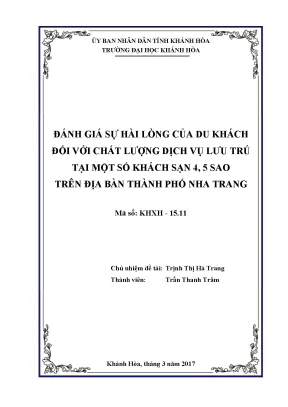 Đánh giá sự hài lòng của du khách đối với chất lượng dịch vụ lưu trú tại một số khách sạn 4 5 sao trên địa bàn thành phố nha trang