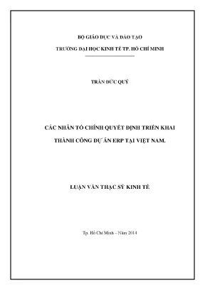 Luận văn các nhân tố chính quyết định triển khai thành công dự án erp tại việt nam