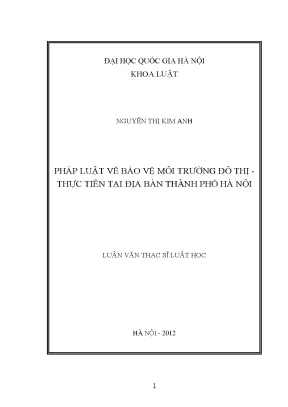 Pháp luật về bảo vệ môi trường đô thị thực tiễn tại địa bàn thành phố hà nội