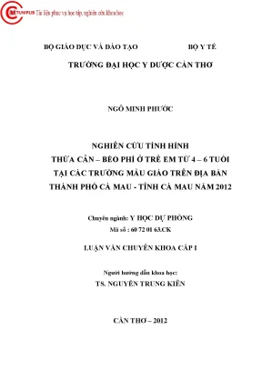 0463 nghiên cứu tình hình thừa cân béo phì ở trẻ em từ 4 6 tuổi tại các trường mẫu giáo trên địa bàn tp cà mau tỉnh cà mau năm 2012