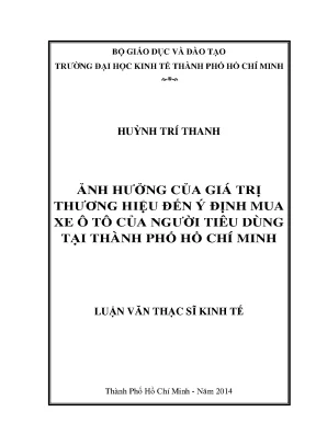 Luận văn ảnh hưởng của giá trị thương hiệu đến ý định mua xe ô tô của người tiêu dùng tại tphcm