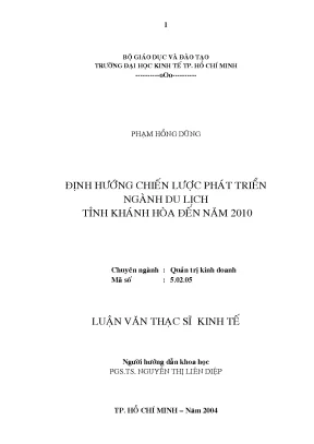 Luận văn định hướng chiến lược phát triển ngành du lịch tỉnh khánh hòa đến năm 2010 luận văn thạc sĩ