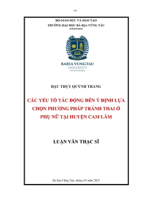 Luận văn các yếu tố tác động đến ý định lựa chọn phương pháp tránh thai ở phụ nữ tại huyện cam lâm