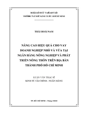 Luận văn nâng cao hiệu quả cho vay doanh nghiệp nhỏ và vừa tại ngân hàng nông nghiệp và phát triển nông thôn trên địa bàn thành phố hồ chí minh
