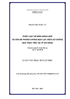 Pháp luật về bình đẳng giới và vấn đề phòng chống bạo lực giữa vợ chồng qua thực tiễn tại thành phố đà nẵng