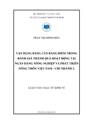 Luận văn vận dụng bảng cân bằng điểm trong đánh giá thành quả hoạt động tại ngân hàng nông nghiệp và phát triển nông thôn việt nam chi nhánh 3