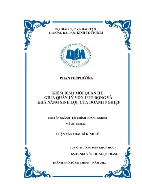 Luận văn kiểm định mối quan hệ giữa quản lý vốn lưu động và khả năng sinh lợi của doanh nghiệp