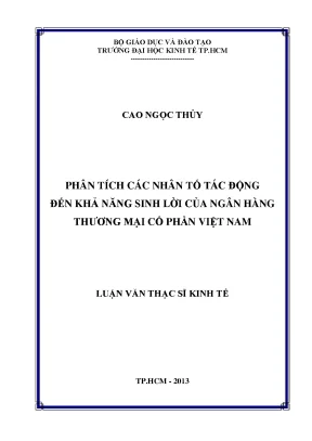 Luận văn phân tích các nhân tố tác động đến khả năng sinh lời của ngân hàng thương mại cổ phần việt nam