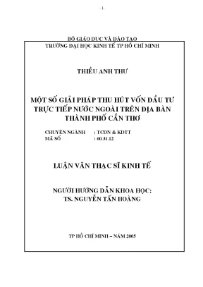 Luận văn một số giải pháp thu hút vốn đầu tư trực tiếp nước ngoài trên địa bàn thành phố cần thơ