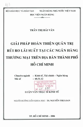 Luận văn thạc sĩ tài chính ngân hàng giải pháp hoàn thiện quản trị rủi ro lãi suất tại các ngân hàng thương mại trên địa bàn thành phố hồ chí minh