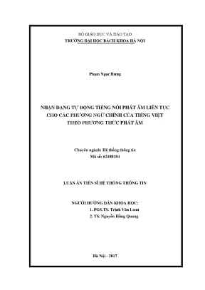 Tự động nhận dạng tiếng nói phát âm liên tục cho các phương ngữ chính của tiếng việt theo phương thức phát âm
