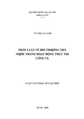Pháp luật về bồi thường nhà nước trong hoạt động thực thi công vụ