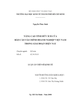 Luận văn nâng cao tính hữu ích của báo cáo tài chính doanh nghiệp việt nam trong giai đoạn hiện nay