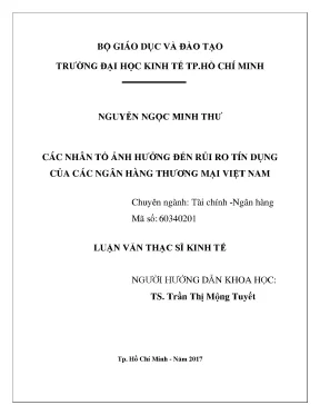 Luận văn các nhân tố ảnh hưởng đến rủi ro tín dụng của các ngân hàng thương mại việt nam