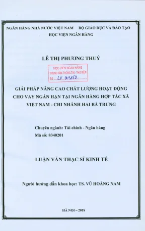 Luận văn thạc sĩ tài chính ngân hàng giải pháp nâng cao chất lượng hoạt động cho vay ngắn hạn tại ngân hàng hợp tác xã việt nam chi nhánh hai bà trưng
