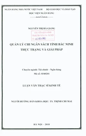 Luận văn thạc sĩ tài chính ngân hàng quản lý chi ngân sách tỉnh bắc ninh thực trạng và giải pháp