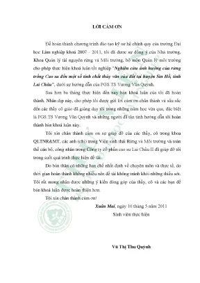 Nghiên cứu ảnh hưởng của rừng trồng cao su đến một số tính chất thủy văn của đất tại huyện sìn hồ tỉnh lai châu