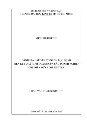 Luận văn đánh giá các yếu tố năng lực động đến kết quả kinh doanh của các doanh nghiệp chế biến dừa tỉnh bến tre