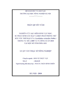 Nghiên cứu đặc điểm sinh vật học sự phát sinh gây hại và biện pháp phòng trừ rầy nâu nhỏ hại lúa laodelphax striatellus fallen trong vụ mùa 2009 và vụ đông xuân 2010 tại một số tỉnh phía bắc