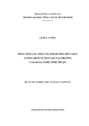 Luận văn thạc sĩ quản lý kinh tế phân tích các nhân tố ảnh hưởng đến chất lượng dịch vụ đào tạo tại trường cao đẳng nghề ninh thuận