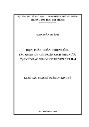 Luận văn thạc sĩ quản lý kinh tế biện pháp hoàn thiện công tác quản lý chi ngân sách nhà nước tại kho bạc nhà nước huyện cát hải