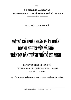 Luận văn một số giải pháp nhằm phát triển doanh nghiệp vừa và nhỏ trên địa bàn tp hcm