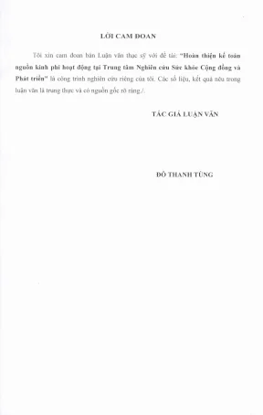 Luận văn thạc sĩ tài chính ngân hàng hoàn thiện kế toán nguồn kinh phí hoạt động tại trung tâm nghiên cứu sức khỏe cộng đồng và phát triển