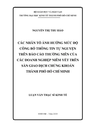 Luận văn các nhân tố ảnh hưởng mức độ công bố thông tin tự nguyện của các doanh nghiệp niêm yết trên sàn giao dịch chứng khoán tp hcm