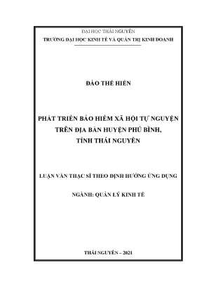 Phát triển bảo hiểm xã hội tự nguyện trên địa bàn huyện phú bình tỉnh thái nguyên