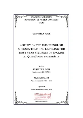 1533 a study on the use of english songs in teaching listening for first year students of english at quang nam university lê thị thùy oanh luận văn đh quản