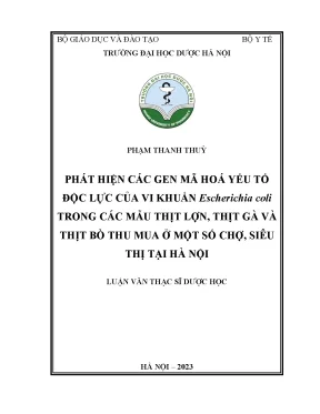 Phạm thanh thuỷ phát hiện các gen mã hoá yếu tố độc lực của vi khuẩn escherichia coli trong các mẫu thịt lợn thịt gà và thịt bò thu mua ở một số chợ siêu thị tại hà nội luận văn thạc sĩ dược học