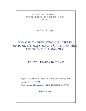 Khảo sát ảnh hưởng của chế độ sử dụng đến năng suất và chi phí nhiên liệu riêng của máy xúc