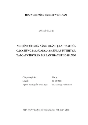 Nghiên cứu khả năng kháng ss lactam của các chủng salmonelia phân lập từ thịt gà tại các chợ trên địa bàn thành phố hà nội