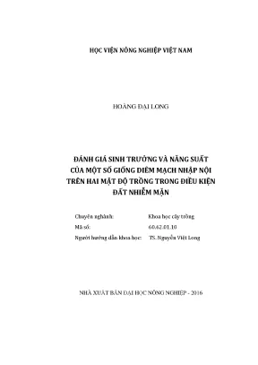Luận văn thạc sĩ đánh giá sinh trưởng và năng suất của một số giống diêm mạch nhập nội trên hai mật độ trồng trong điều kiện đất nhiễm mặn