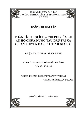 Luận văn phân tích lợi ích chi phí của dự án hồ chứa nước tàu dầu tại xã cư an huyện đắk pơ tỉnh gia lai