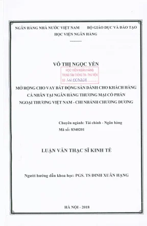 Luận văn thạc sĩ tài chính ngân hàng mở rộng cho vay bất động sản dành cho khách hàng cá nhân tại ngân hàng thương mại cổ phần ngoại thương việt nam chi nhánh chương dương