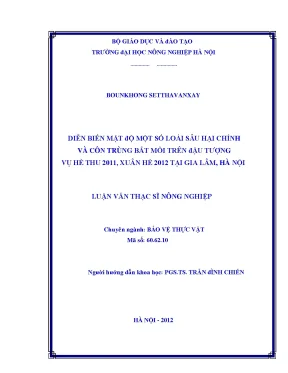 Diễn biến mật độ một số loài sâu hại chính và côn trùng bắt mồi trên đậu tương vụ hè thu 2911 xuân hè 2012 tại gia lâm hà nội