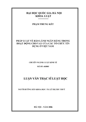 Pháp luật về bảo lãnh ngân hàng trong hoạt động cho vay của các tổ chức tín dụng ở việt nam