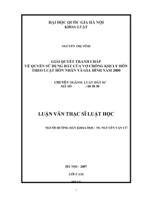 Giải quyết tranh chấp về quyền sử dụng đất của vợ chồng khi ly hôn theo luật hôn nhân và gia đình năm 2000