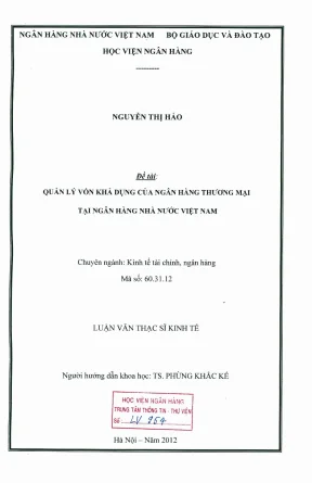 Luận văn thạc sĩ tài chính ngân hàng quản lí vốn khả dụng của ngân hàng thương mại tại ngân hàng nhà nước việt nam